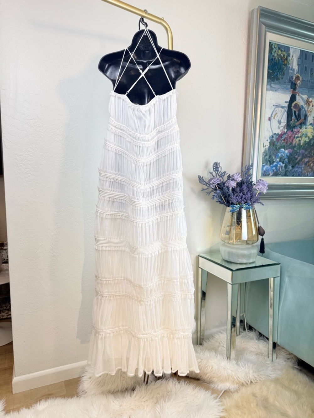 Jonathan Simkhai White Point D’Esprit Tiered Maxi Gown Size 6 - Picture 3 of 16